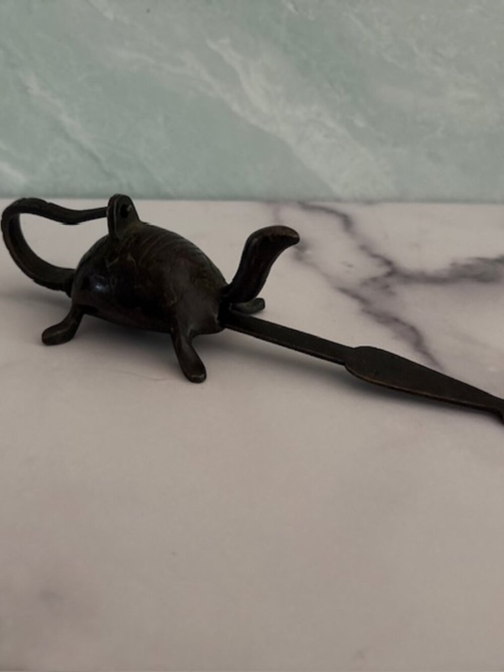 Vintage Mid-Century Metal Turtle Lock Weird Decor Object